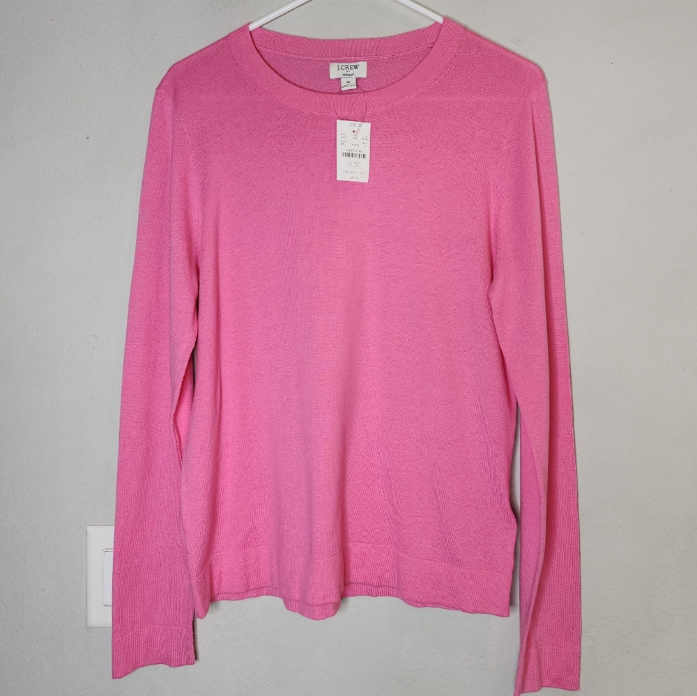NWT J. Crew Cotton Teddie Pink Sweater Women's Size Medium Lightweight